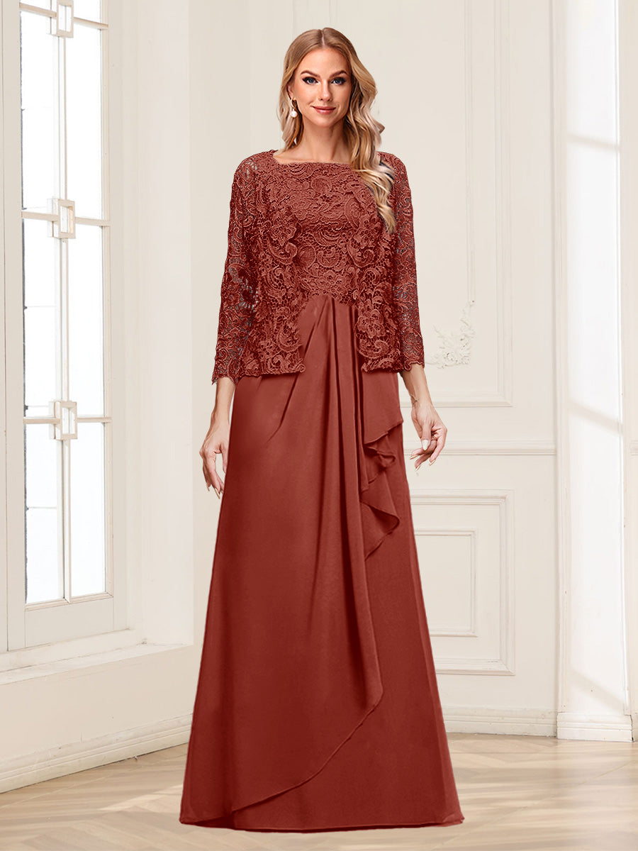 Lace Chiffon Square Neck 3/4 Sleeves 2 Pieces Mother of the Bride Dresses with Appliques & Jacket