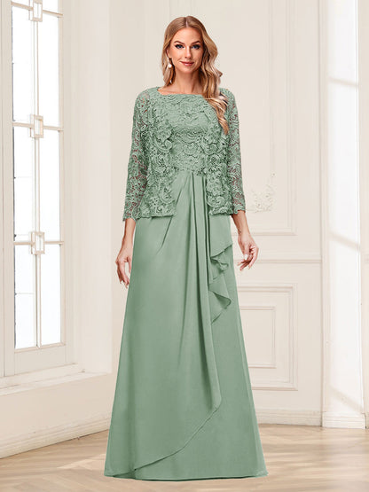 Lace Chiffon Square Neck 3/4 Sleeves 2 Pieces Mother of the Bride Dresses with Appliques & Jacket