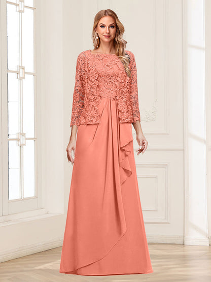 Lace Chiffon Square Neck 3/4 Sleeves 2 Pieces Mother of the Bride Dresses with Appliques & Jacket