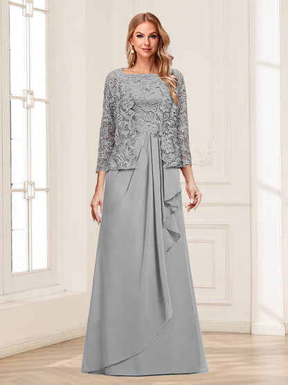 Lace Chiffon Square Neck 3/4 Sleeves 2 Pieces Mother of the Bride Dresses with Appliques & Jacket