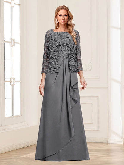 Lace Chiffon Square Neck 3/4 Sleeves 2 Pieces Mother of the Bride Dresses with Appliques & Jacket