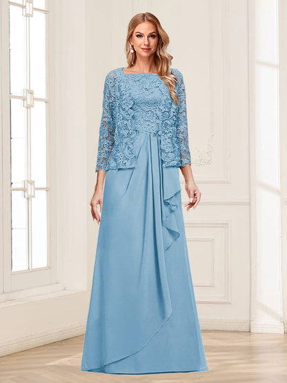 Lace Chiffon Square Neck 3/4 Sleeves 2 Pieces Mother of the Bride Dresses with Appliques & Jacket