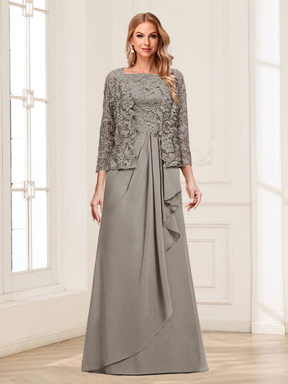 Lace Chiffon Square Neck 3/4 Sleeves 2 Pieces Mother of the Bride Dresses with Appliques & Jacket