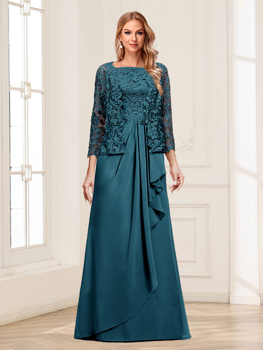 Lace Chiffon Square Neck 3/4 Sleeves 2 Pieces Mother of the Bride Dresses with Appliques & Jacket
