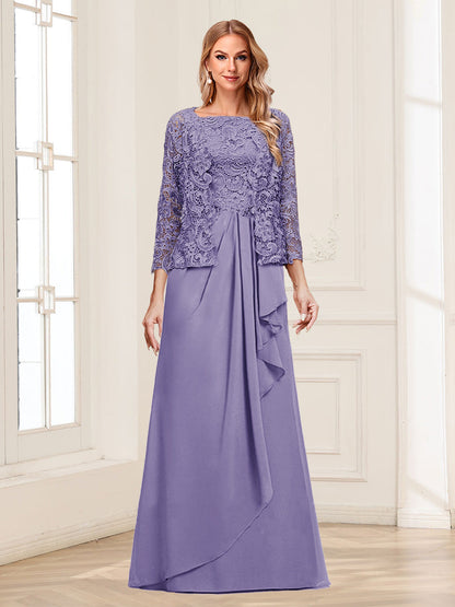 Lace Chiffon Square Neck 3/4 Sleeves 2 Pieces Mother of the Bride Dresses with Appliques & Jacket