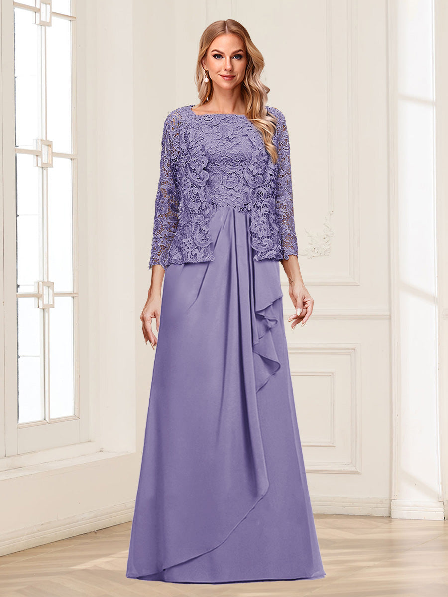 Lace Chiffon Square Neck 3/4 Sleeves 2 Pieces Mother of the Bride Dresses with Appliques & Jacket