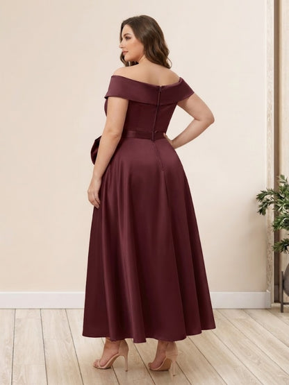 A-Line/Princess Off-The-Shoulder Sleeveless Plus Size Long Evening Dresses with Bow Knot