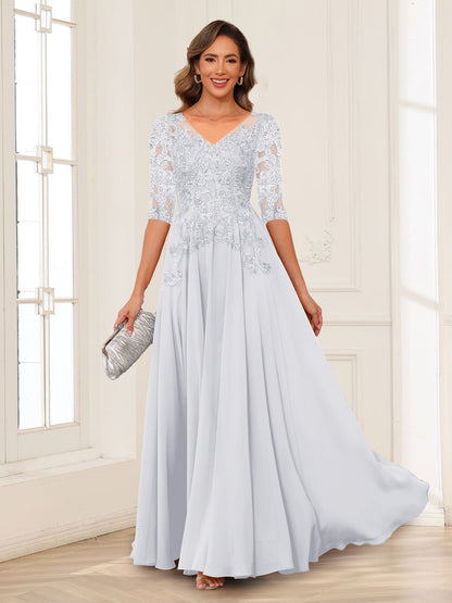 A-Line/Princess V-Neck Long Sleeves Chiffon Mother of the Bride Dresses with Applique