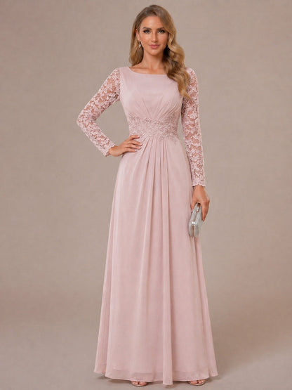 A-Line/Princess Scoop Long Sleeves Ruched Mother of the Bride Dresses with Appliques