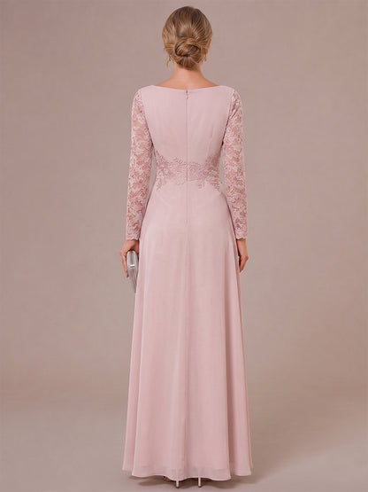 A-Line/Princess Scoop Long Sleeves Ruched Mother of the Bride Dresses with Appliques