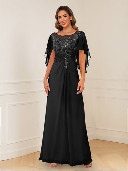 A-Line/Princess Illusion Scoop Appliques Ruched Mother of the Bride Dresses