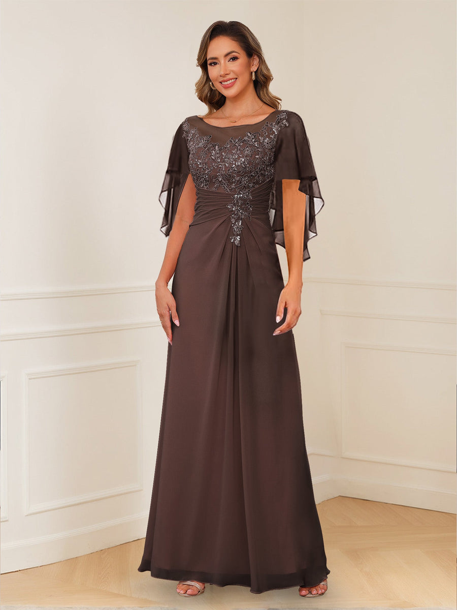 A-Line/Princess Illusion Scoop Appliques Ruched Mother of the Bride Dresses