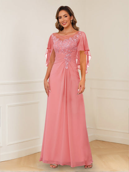 A-Line/Princess Illusion Scoop Appliques Ruched Mother of the Bride Dresses