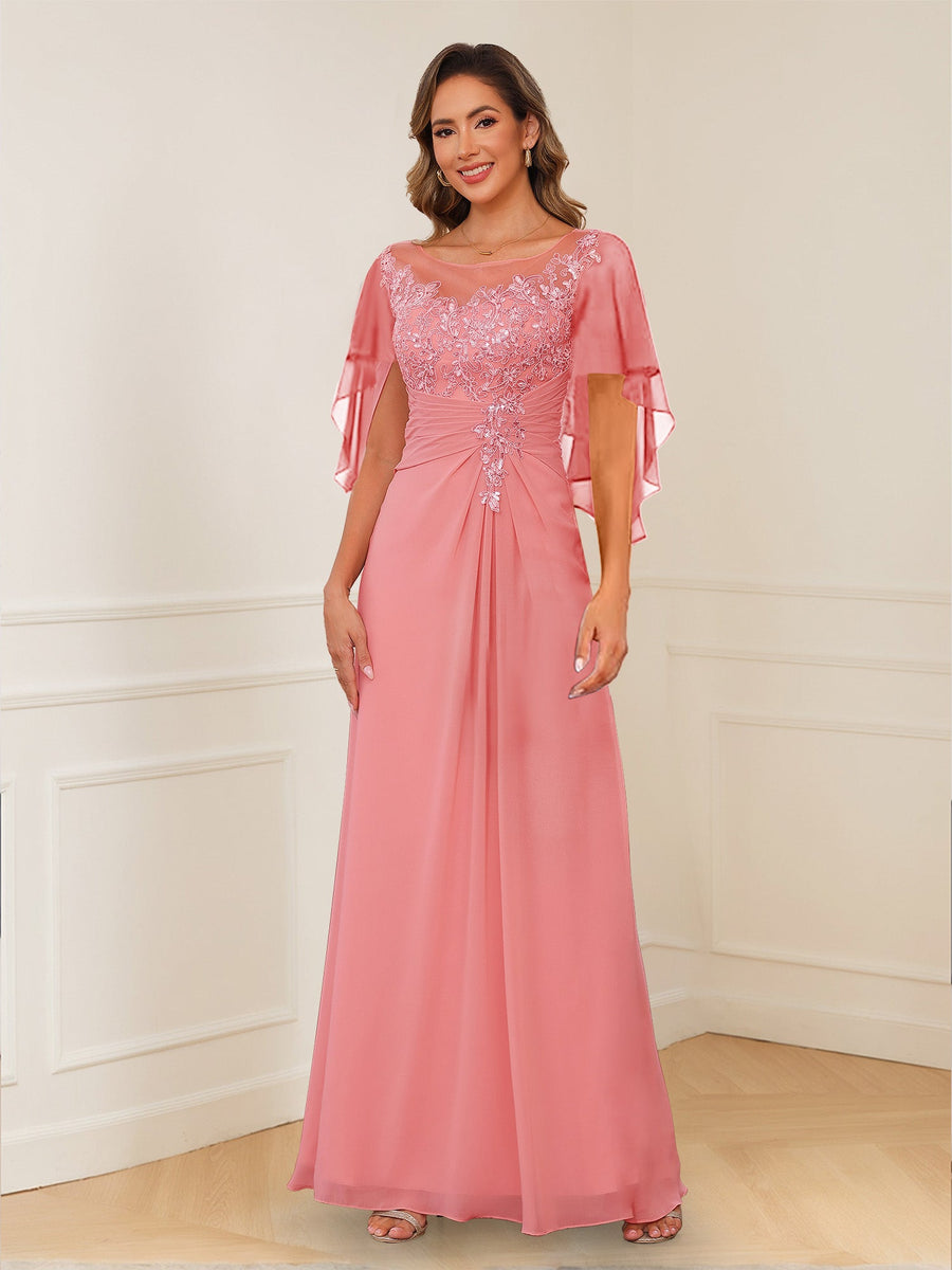 A-Line/Princess Illusion Scoop Appliques Ruched Mother of the Bride Dresses