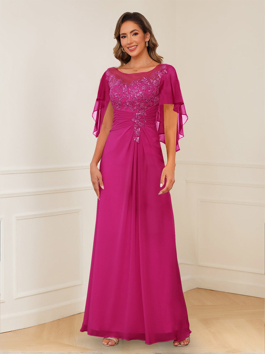 A-Line/Princess Illusion Scoop Appliques Ruched Mother of the Bride Dresses