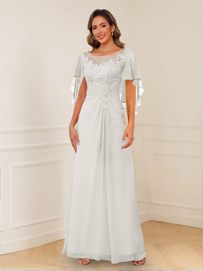 A-Line/Princess Illusion Scoop Appliques Ruched Mother of the Bride Dresses