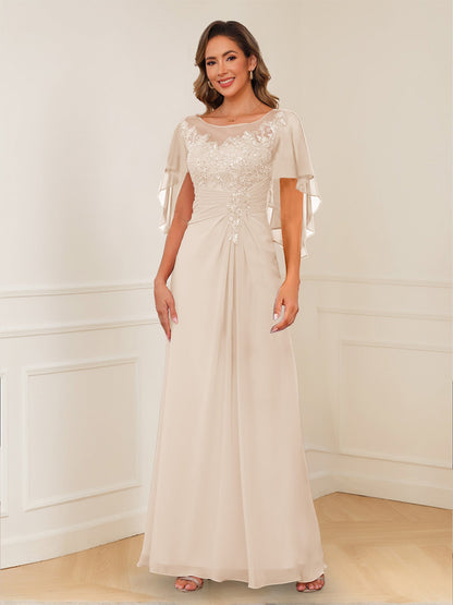 A-Line/Princess Illusion Scoop Appliques Ruched Mother of the Bride Dresses