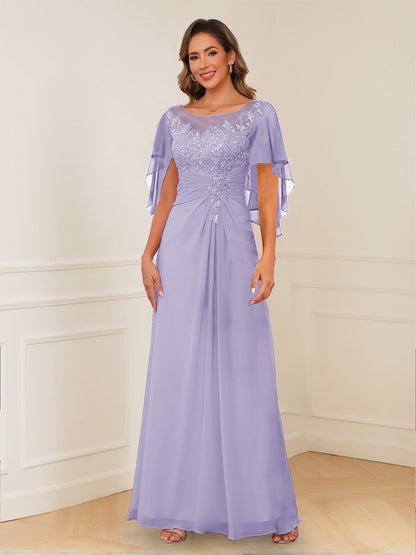 A-Line/Princess Illusion Scoop Appliques Ruched Mother of the Bride Dresses