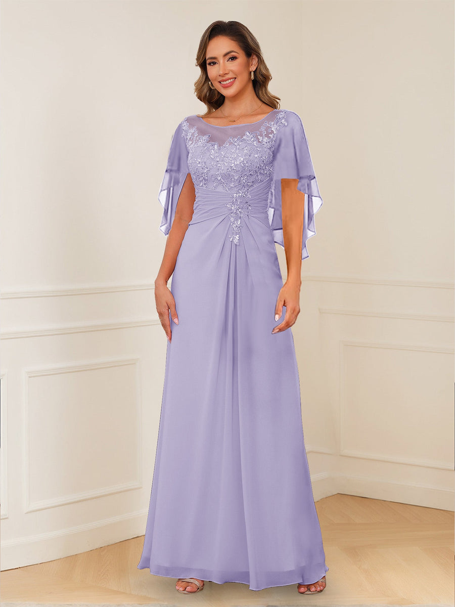 A-Line/Princess Illusion Scoop Appliques Ruched Mother of the Bride Dresses