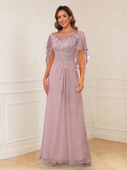 A-Line/Princess Illusion Scoop Appliques Ruched Mother of the Bride Dresses