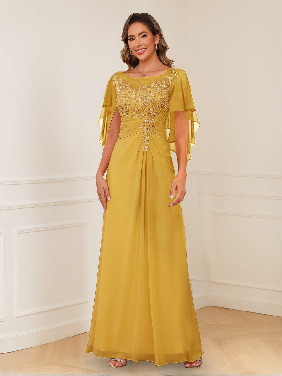 A-Line/Princess Illusion Scoop Appliques Ruched Mother of the Bride Dresses