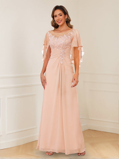 A-Line/Princess Illusion Scoop Appliques Ruched Mother of the Bride Dresses