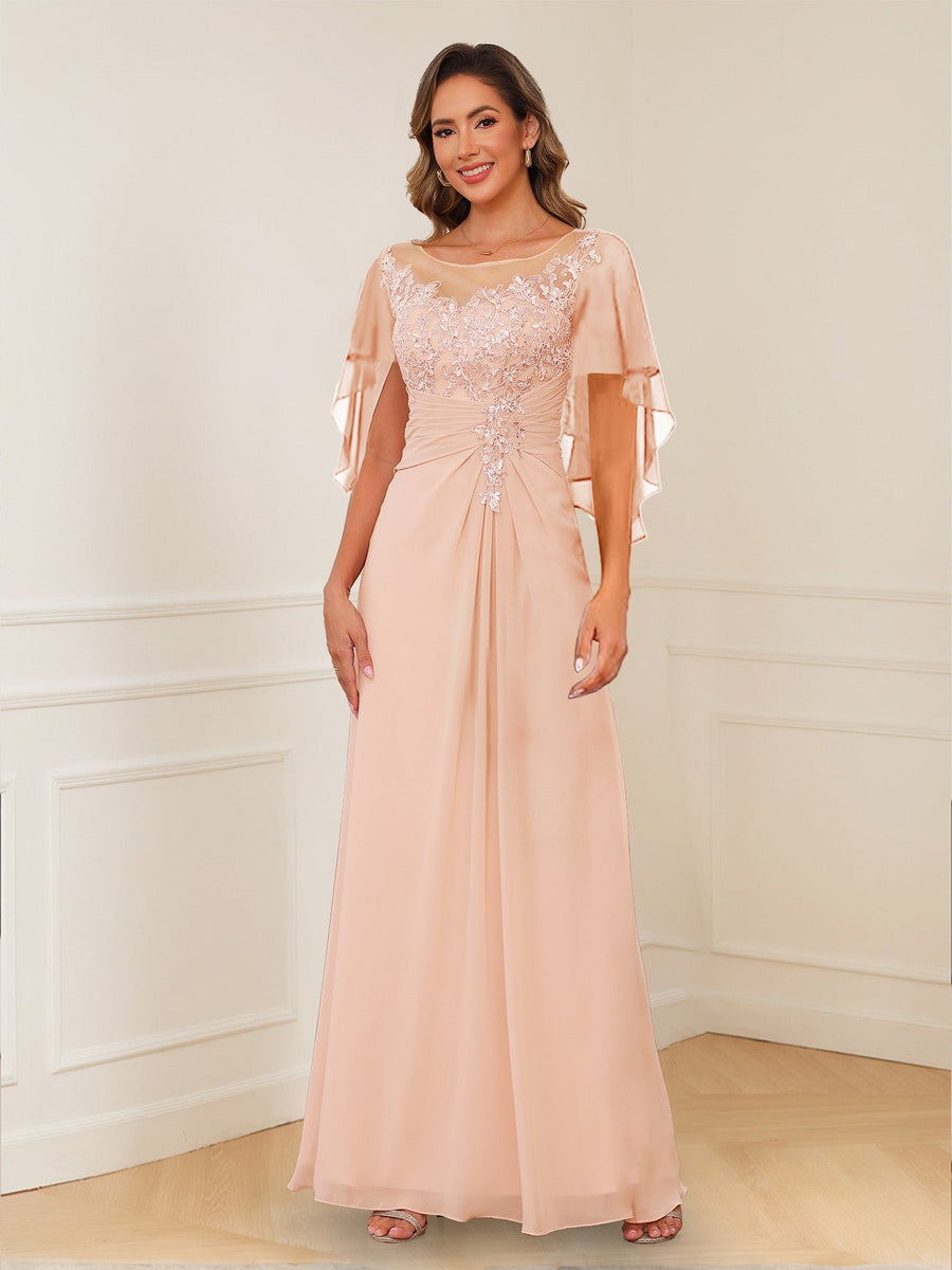 A-Line/Princess Illusion Scoop Appliques Ruched Mother of the Bride Dresses