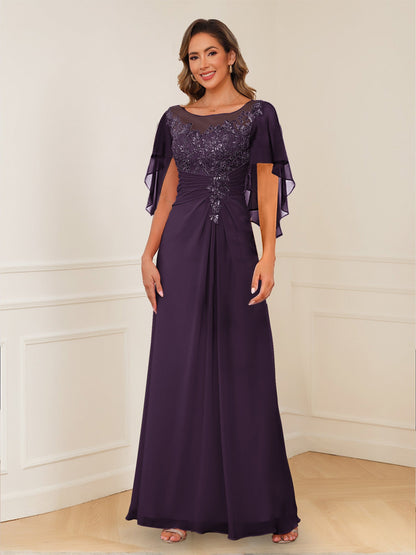 A-Line/Princess Illusion Scoop Appliques Ruched Mother of the Bride Dresses