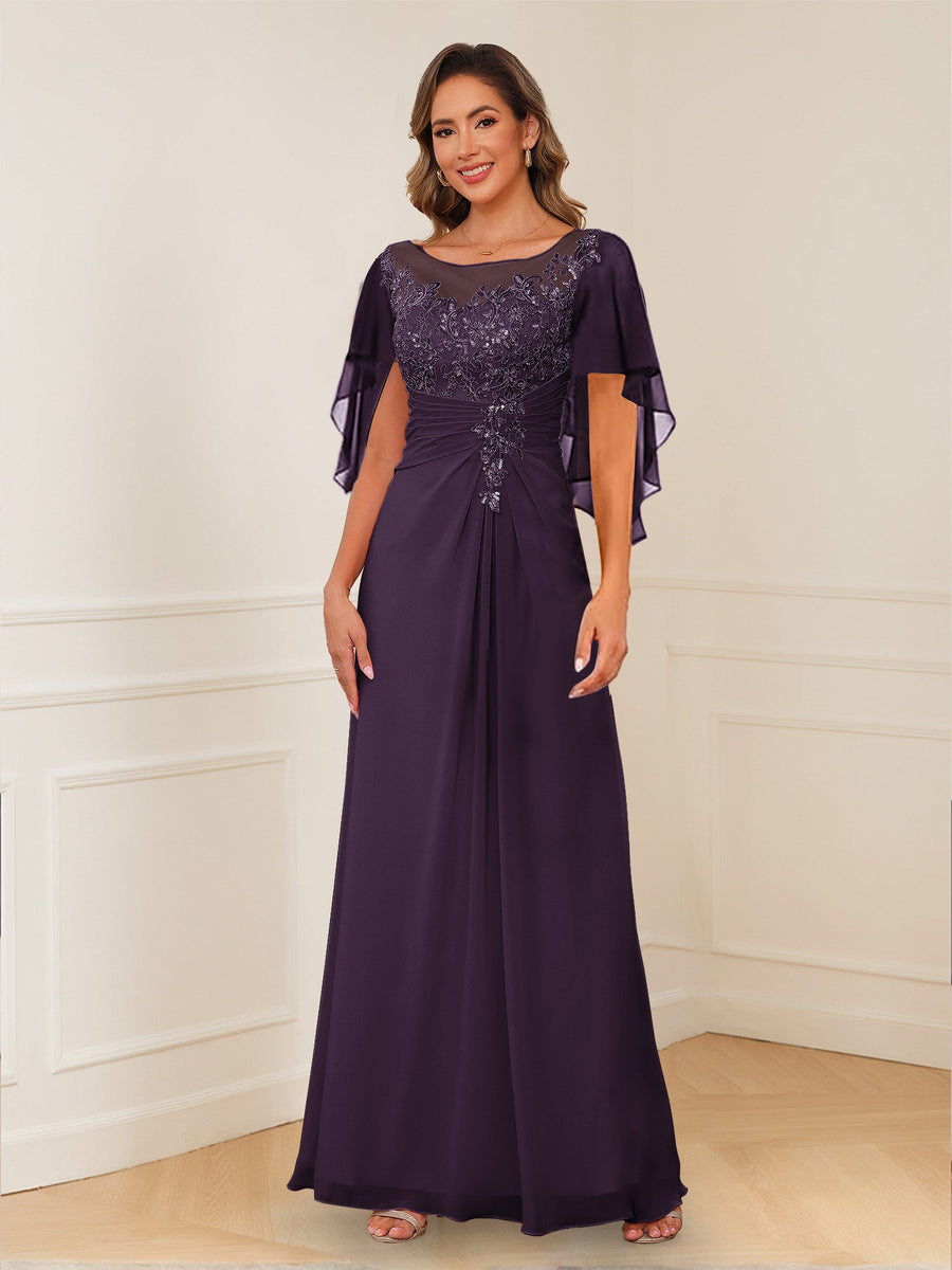 A-Line/Princess Illusion Scoop Appliques Ruched Mother of the Bride Dresses