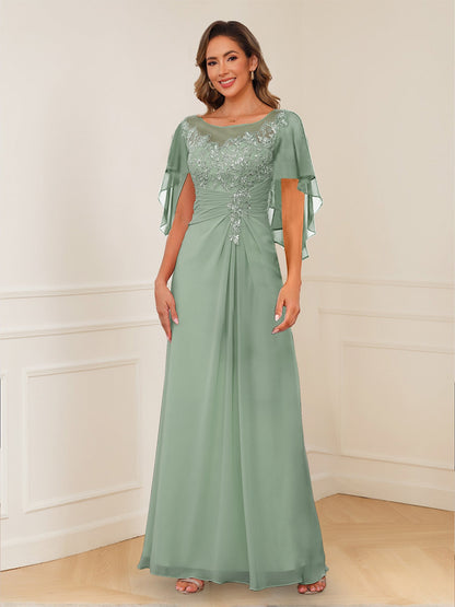 A-Line/Princess Illusion Scoop Appliques Ruched Mother of the Bride Dresses