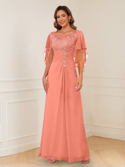 A-Line/Princess Illusion Scoop Appliques Ruched Mother of the Bride Dresses