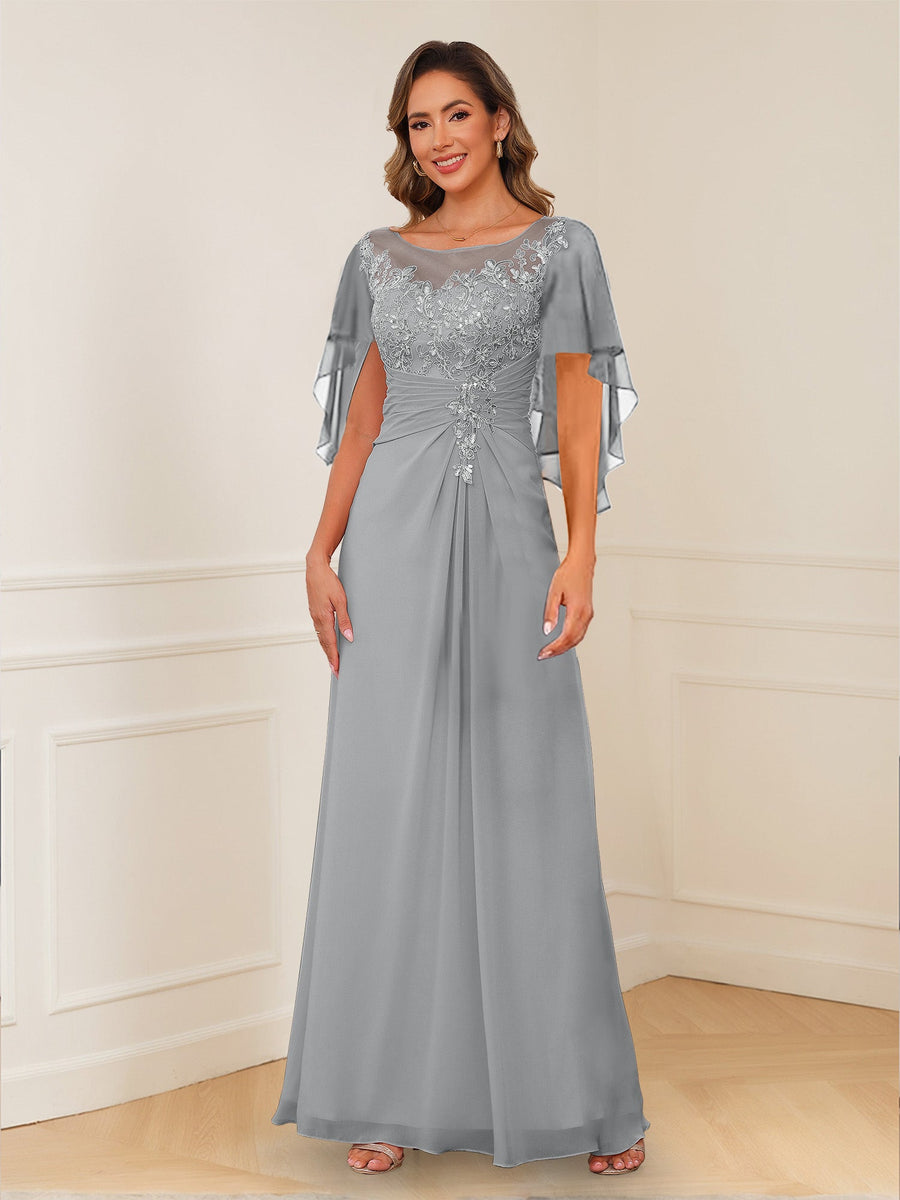 A-Line/Princess Illusion Scoop Appliques Ruched Mother of the Bride Dresses