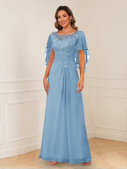 A-Line/Princess Illusion Scoop Appliques Ruched Mother of the Bride Dresses