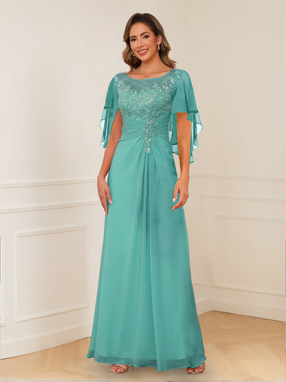 A-Line/Princess Illusion Scoop Appliques Ruched Mother of the Bride Dresses