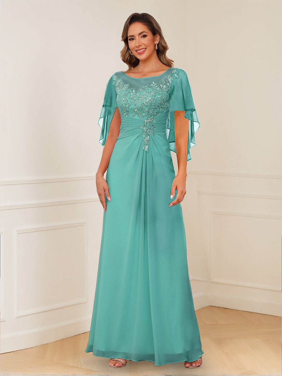 A-Line/Princess Illusion Scoop Appliques Ruched Mother of the Bride Dresses