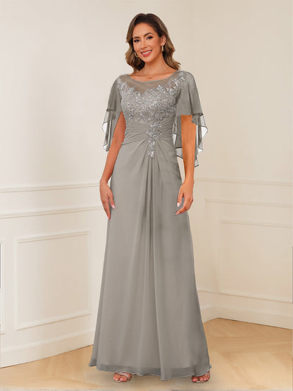 A-Line/Princess Illusion Scoop Appliques Ruched Mother of the Bride Dresses
