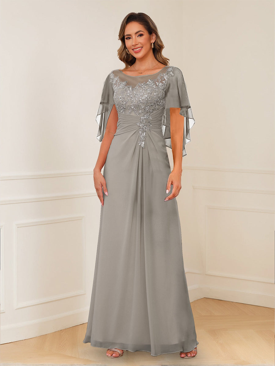 A-Line/Princess Illusion Scoop Appliques Ruched Mother of the Bride Dresses