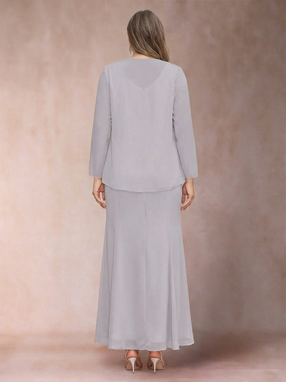 Sheath/Column V-Neck Ankle-Length Plus Size Evening Dresses With Jacket & Sequins