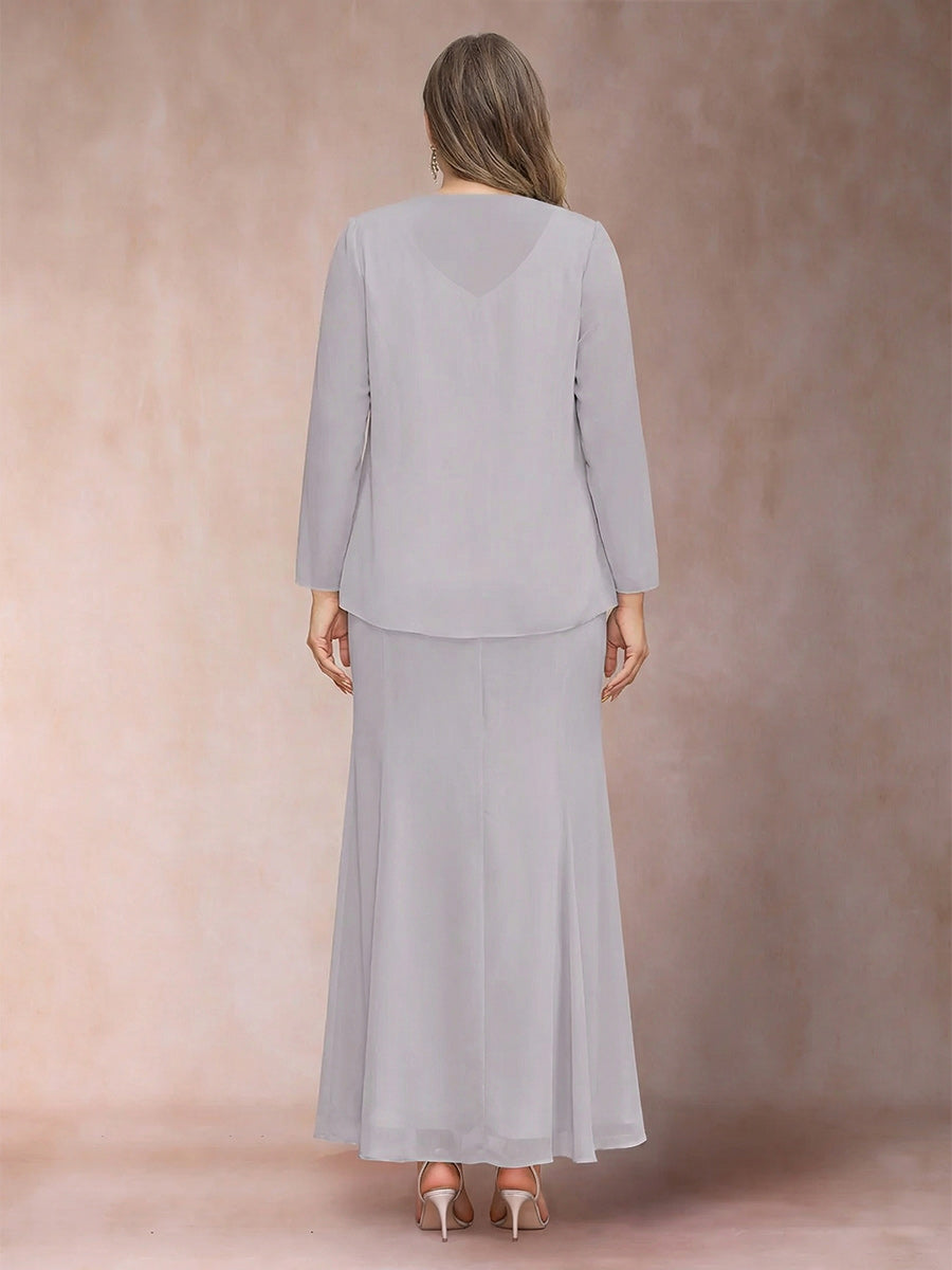 Sheath/Column V-Neck Ankle-Length Plus Size Evening Dresses With Jacket & Sequins