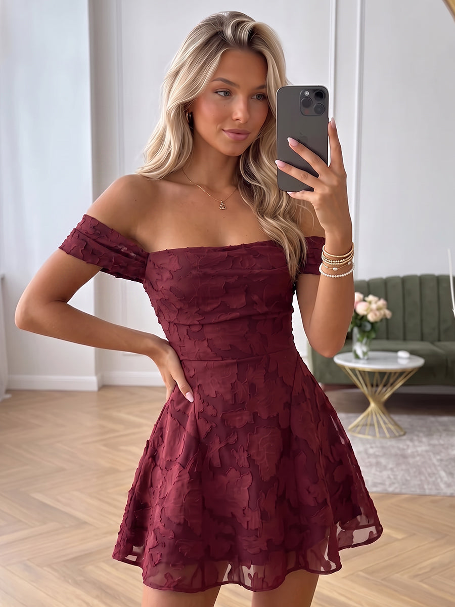 A-Line/Princess Off-the-Shoulder Sleeveless Chiffon Mini Semi Formal Dresses with Florals