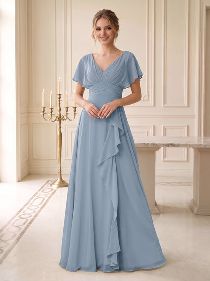 A-Line/Princess V-Neck Wedding Guest Dresses with Ruffles