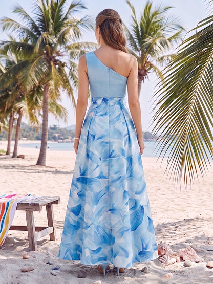 A-Line/Princess One-Shoulder Sleeveless Mother of the Bride Dresses with Bowknot & Printed Floral