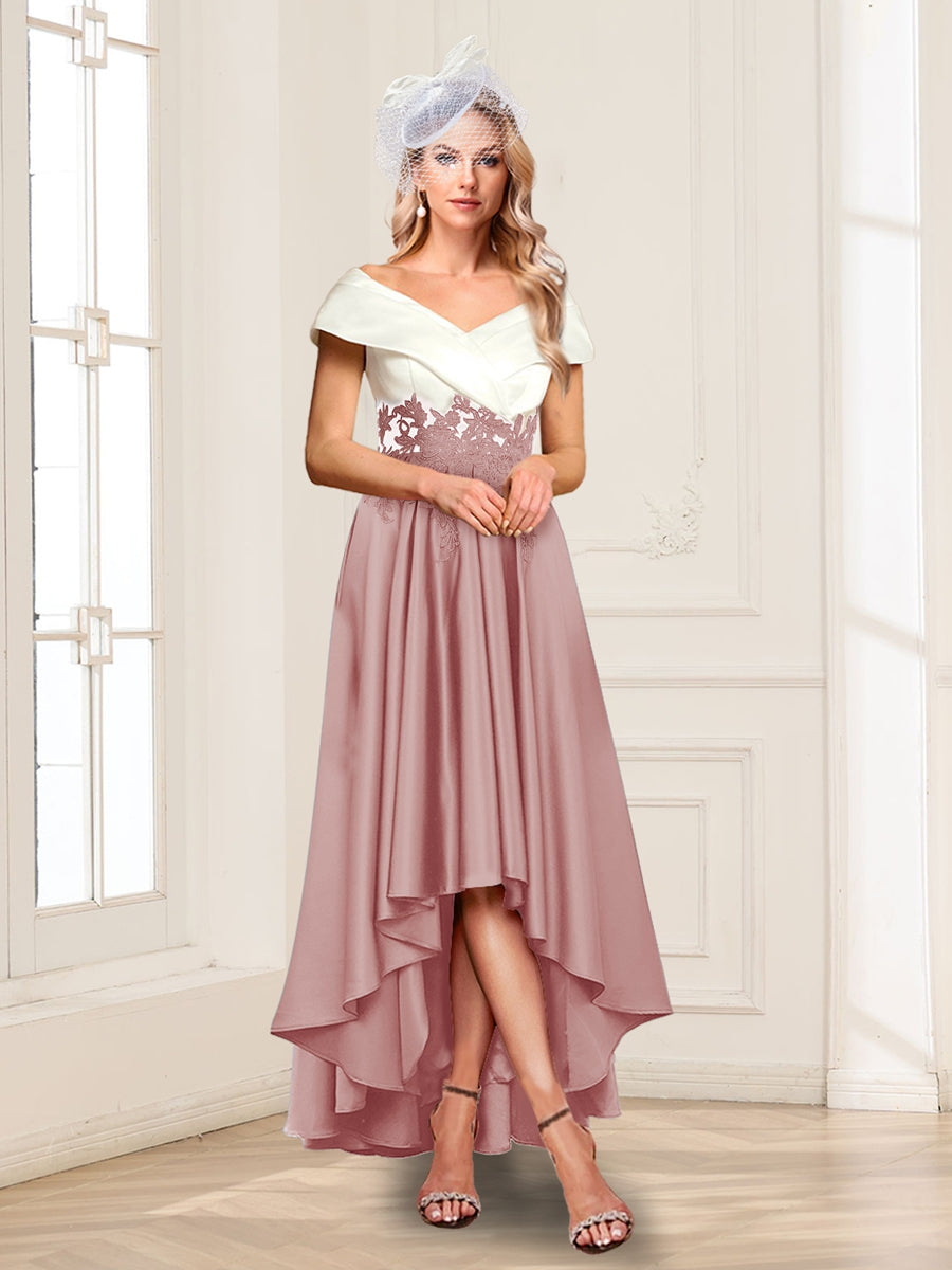 A-Line/Princess V-Neck Cap Sleeves Long Mother of the Bride Dresses with Appliques
