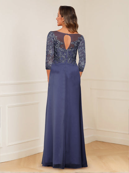 A-Line/Princess Illusion Scoop Appliques Ruched Mother of the Bride Dresses