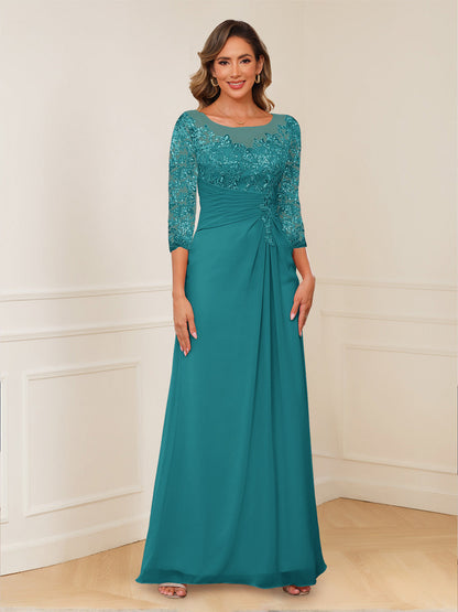 A-Line/Princess Illusion Scoop Appliques Ruched Mother of the Bride Dresses