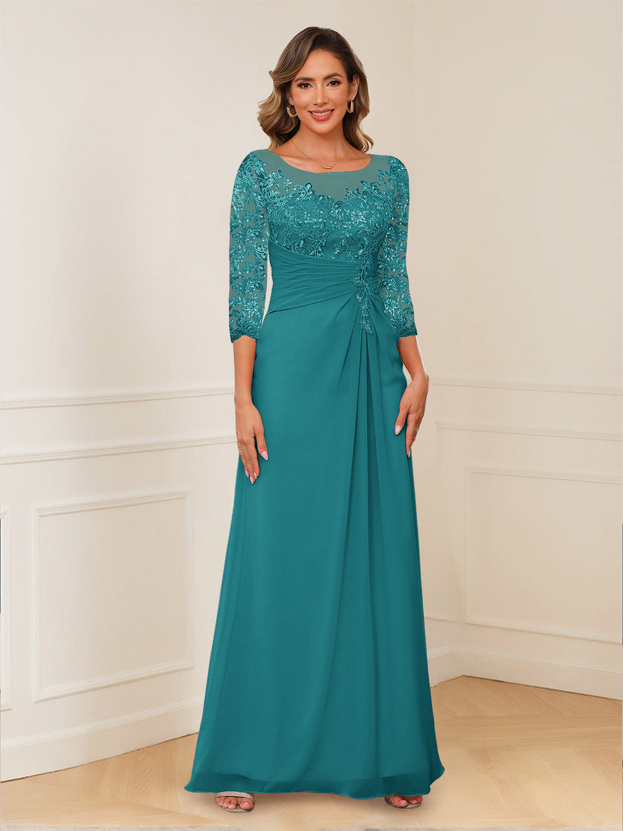 A-Line/Princess Illusion Scoop Appliques Ruched Mother of the Bride Dresses