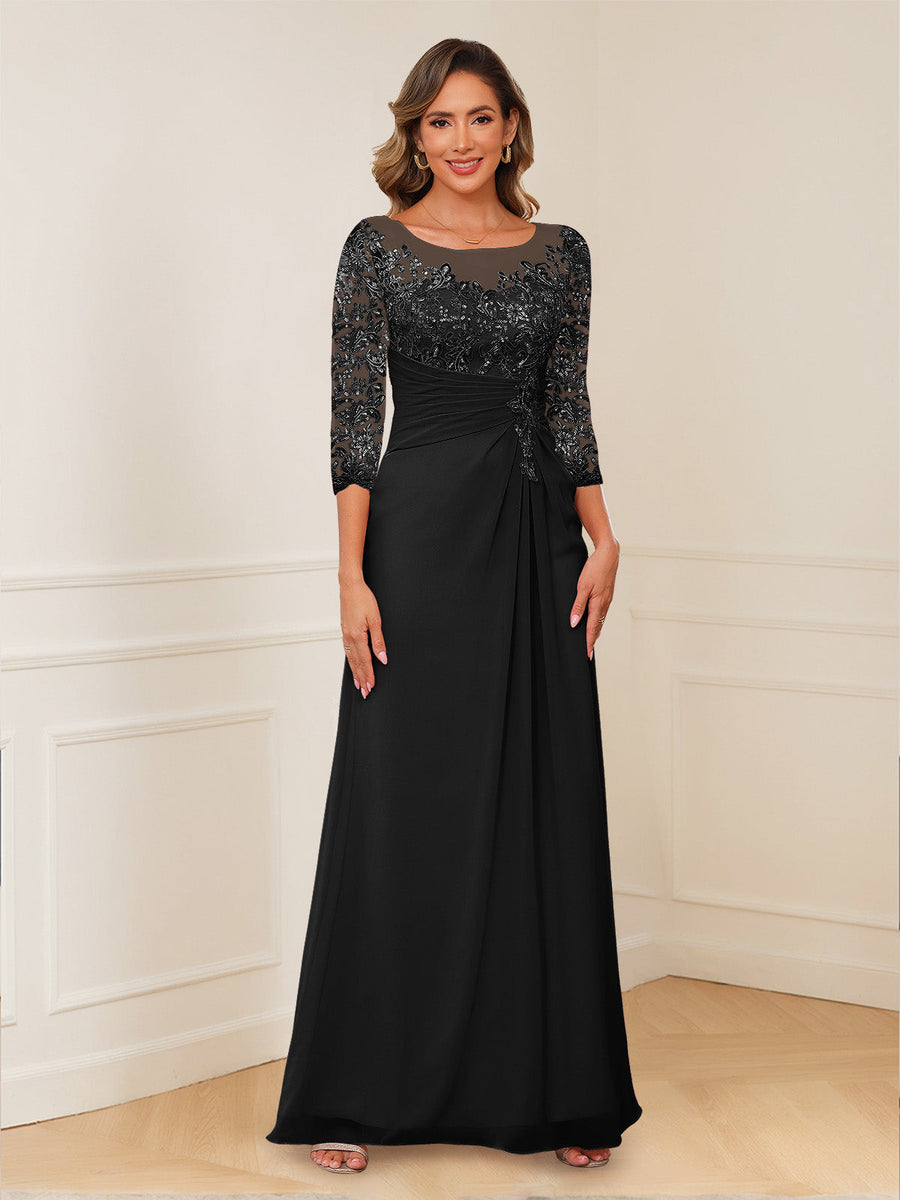 A-Line/Princess Illusion Scoop Appliques Ruched Mother of the Bride Dresses