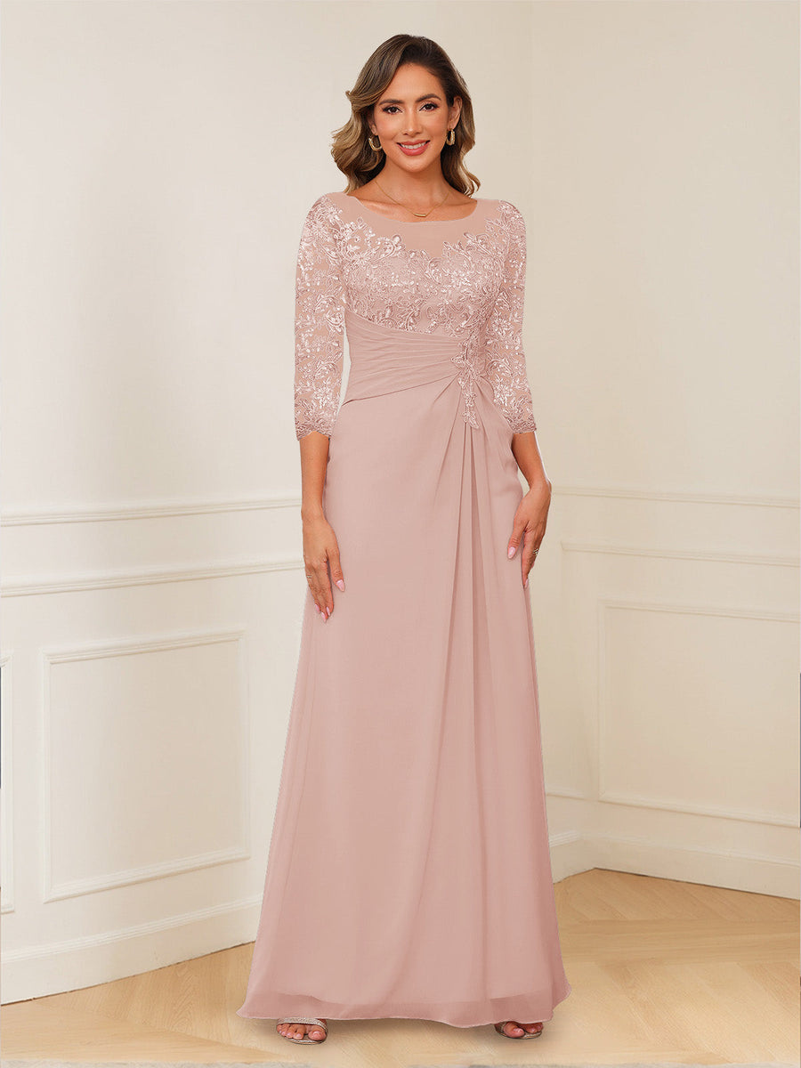 A-Line/Princess Illusion Scoop Appliques Ruched Mother of the Bride Dresses