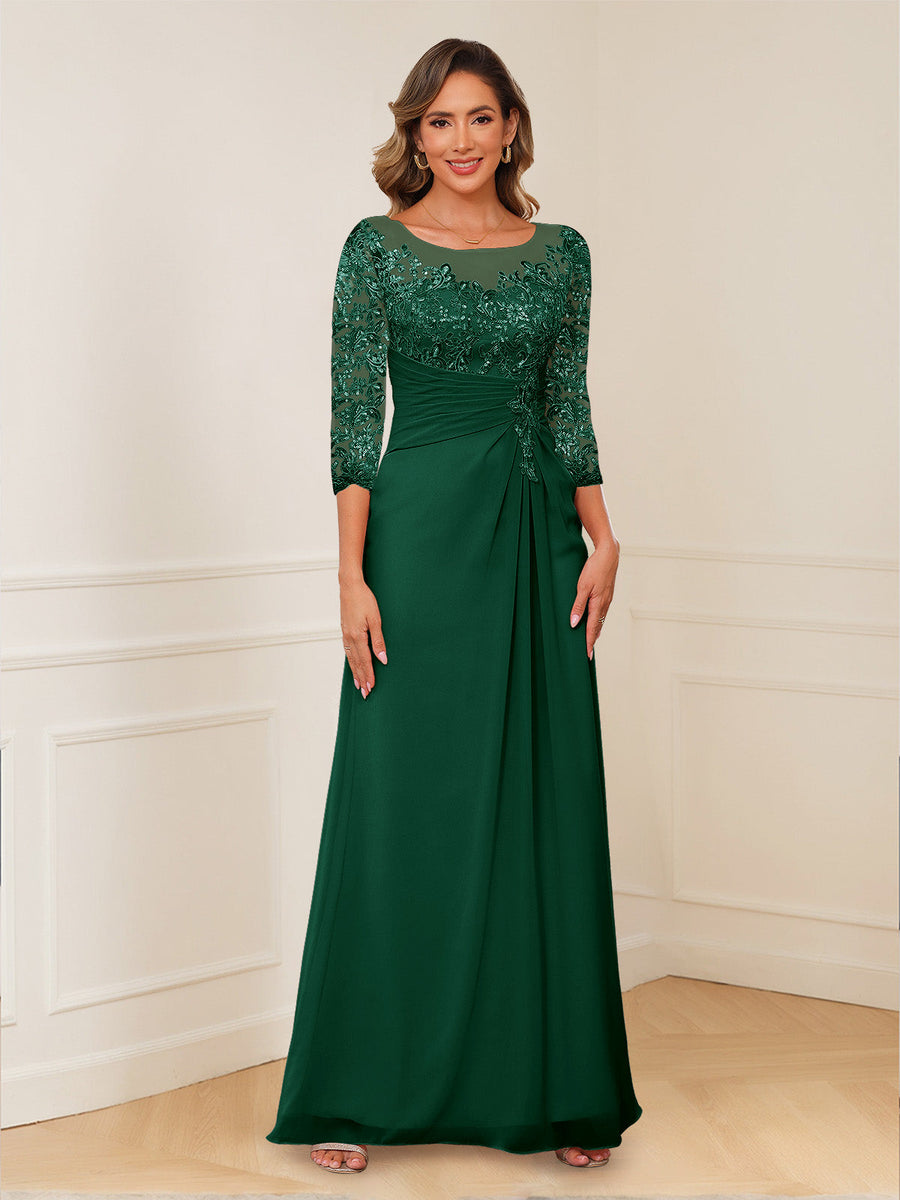 A-Line/Princess Illusion Scoop Appliques Ruched Mother of the Bride Dresses