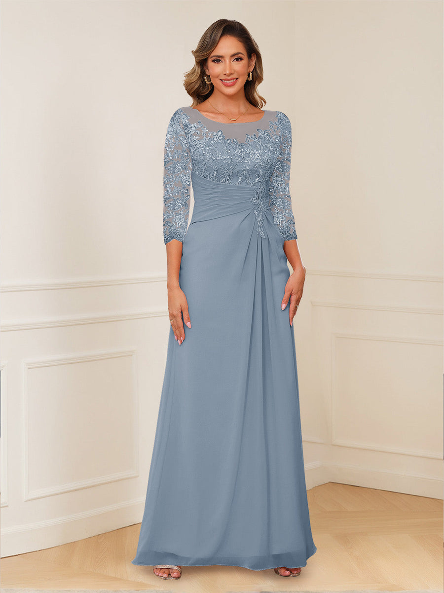 A-Line/Princess Illusion Scoop Appliques Ruched Mother of the Bride Dresses